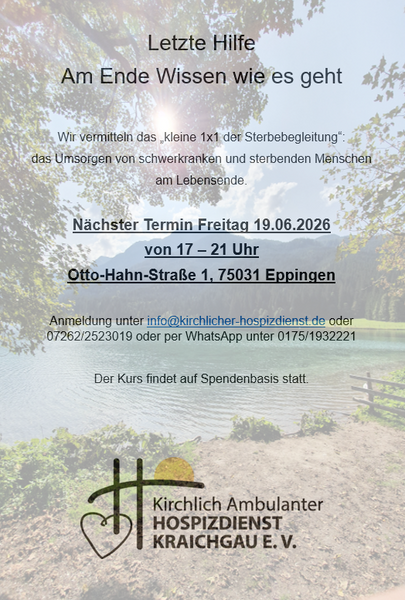 Quelle: kirchlicher Hospizdienst Kraichgau, kirchlicher Hospizdienst Kraichgau, kirchlicher Hospizdienst Kraichgau